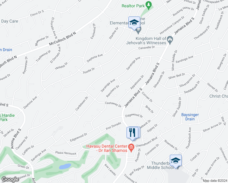 map of restaurants, bars, coffee shops, grocery stores, and more near 2924 Ranchero Drive in Lake Havasu City