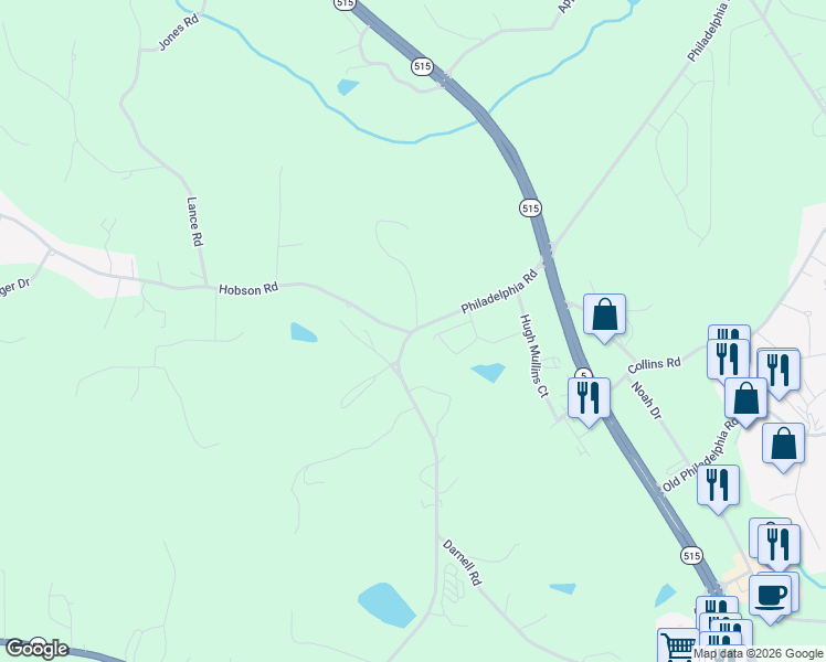 map of restaurants, bars, coffee shops, grocery stores, and more near 1157 Philadelphia Road in Jasper