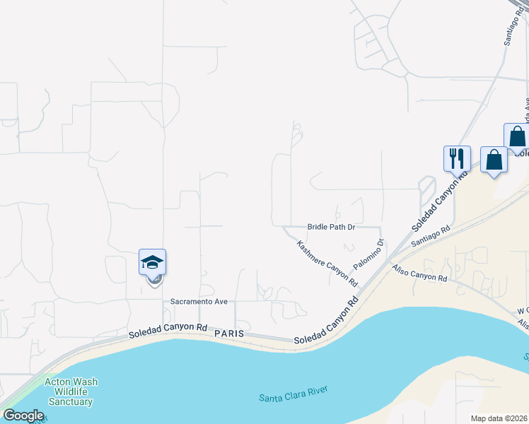 map of restaurants, bars, coffee shops, grocery stores, and more near 2545 Soledad Canyon Road in Acton