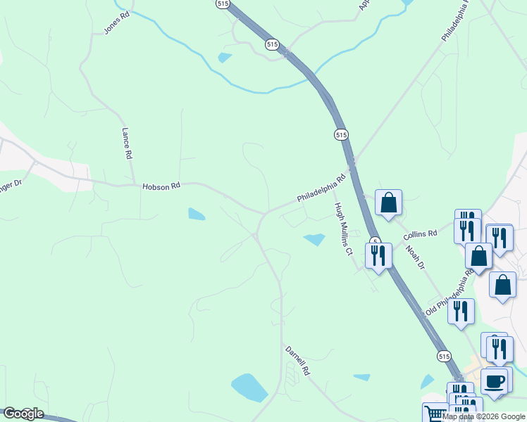 map of restaurants, bars, coffee shops, grocery stores, and more near 1157 Philadelphia Road in Jasper