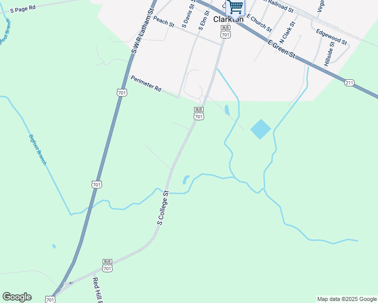 map of restaurants, bars, coffee shops, grocery stores, and more near 11167 South College Street in Clarkton