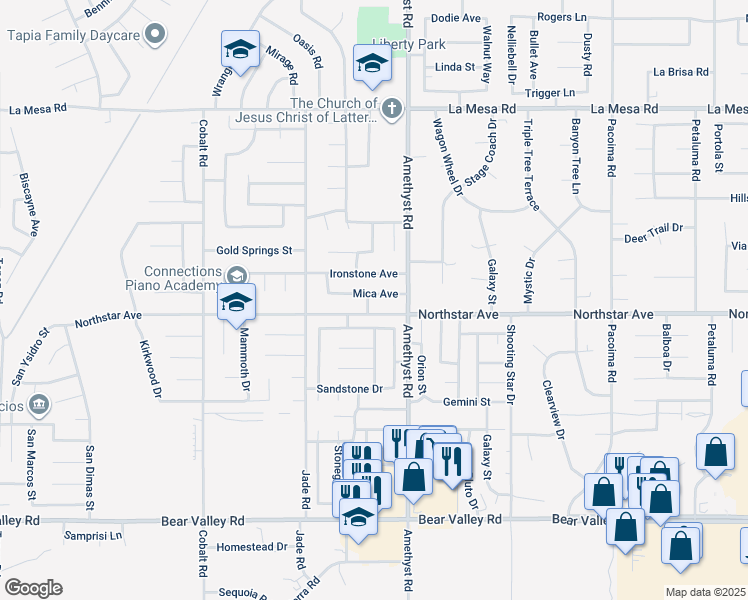 map of restaurants, bars, coffee shops, grocery stores, and more near 13611 Mica Avenue in Victorville