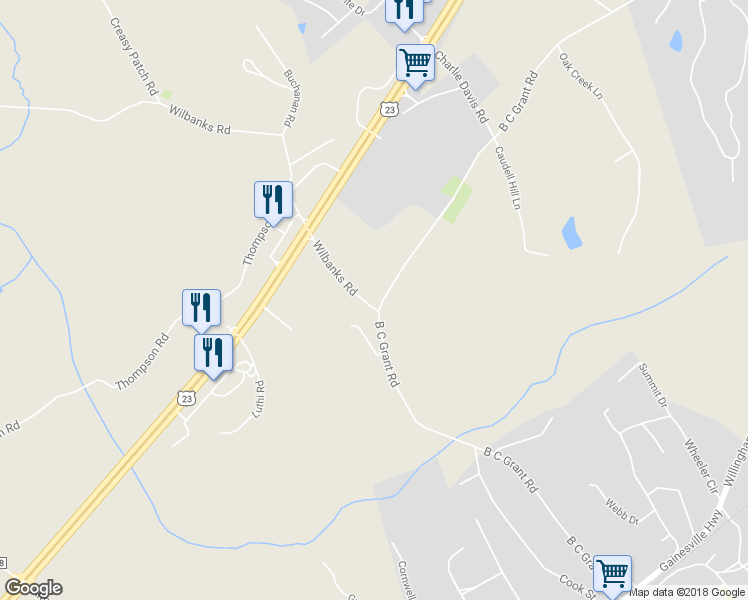 map of restaurants, bars, coffee shops, grocery stores, and more near 129 Wilbanks Road in Alto