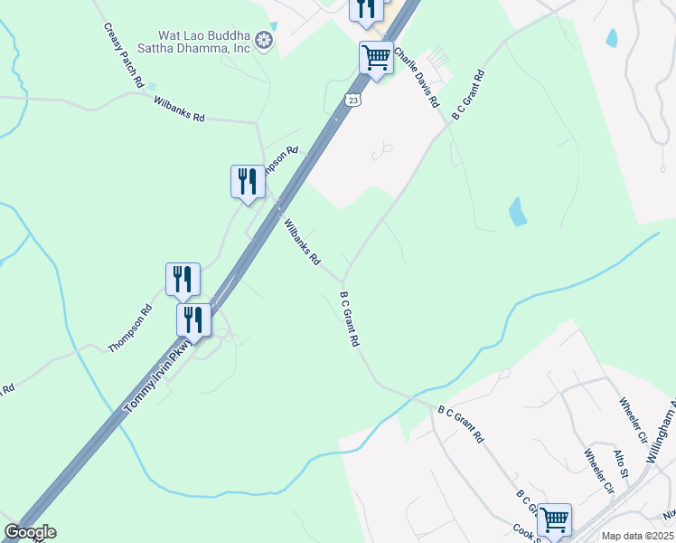 map of restaurants, bars, coffee shops, grocery stores, and more near 129 Wilbanks Road in Alto