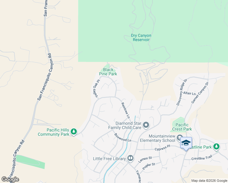 map of restaurants, bars, coffee shops, grocery stores, and more near 29123 Black Pine Way in Santa Clarita
