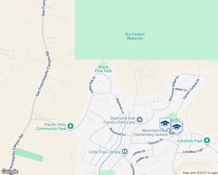 map of restaurants, bars, coffee shops, grocery stores, and more near 29123 Black Pine Way in Santa Clarita