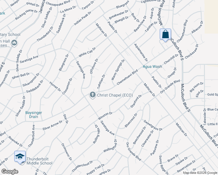 map of restaurants, bars, coffee shops, grocery stores, and more near 3556-3564 Warm Springs Drive in Lake Havasu City