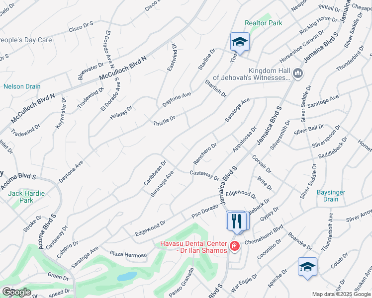 map of restaurants, bars, coffee shops, grocery stores, and more near 2882 Caravelle Drive in Lake Havasu City