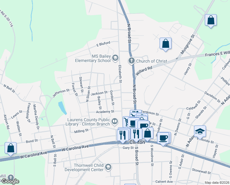 map of restaurants, bars, coffee shops, grocery stores, and more near 103 Jefferson Street in Clinton