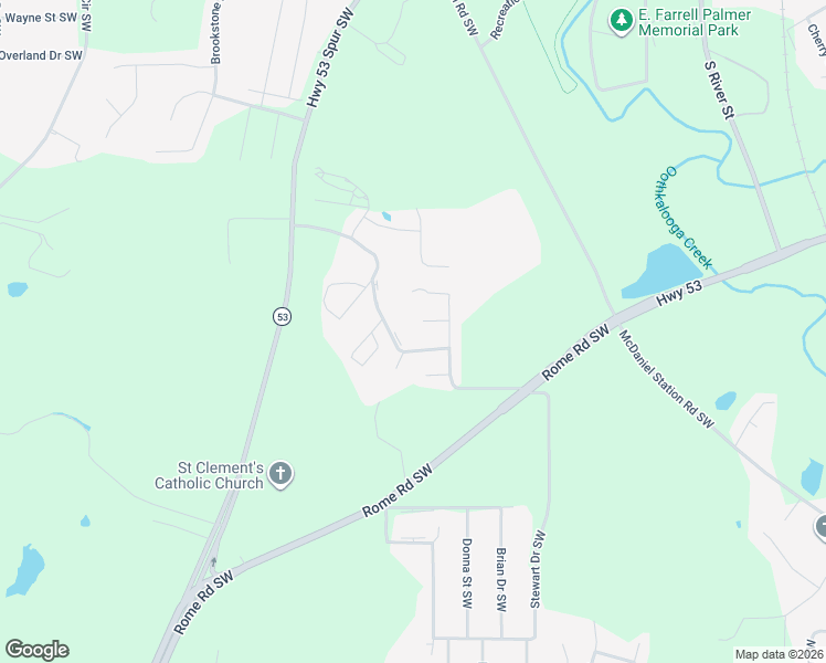 map of restaurants, bars, coffee shops, grocery stores, and more near 139 Evergreen Place Southwest in Calhoun