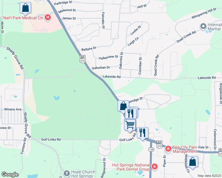 map of restaurants, bars, coffee shops, grocery stores, and more near 2145 Malvern Avenue in Hot Springs