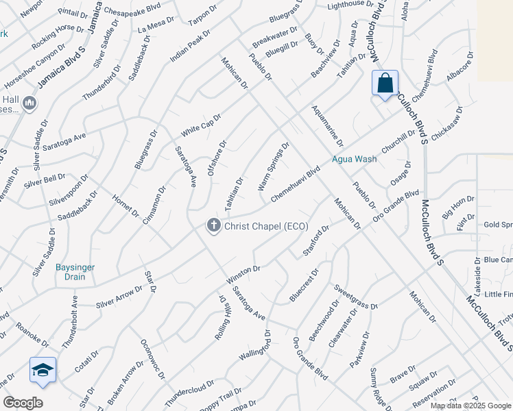 map of restaurants, bars, coffee shops, grocery stores, and more near 3556-3564 Warm Springs Drive in Lake Havasu City