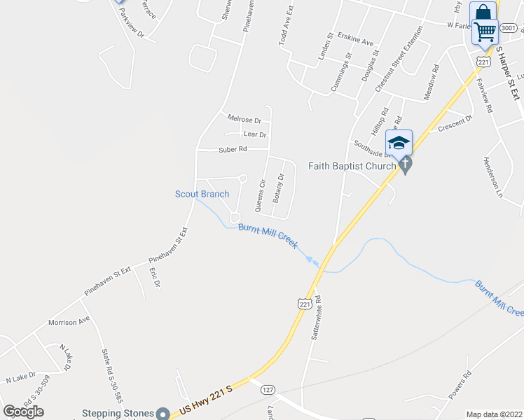 map of restaurants, bars, coffee shops, grocery stores, and more near 161 Queens Circle in Laurens