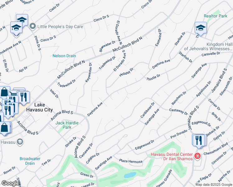 map of restaurants, bars, coffee shops, grocery stores, and more near 2677 Daytona Avenue in Lake Havasu City