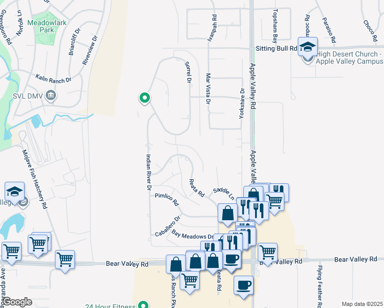 map of restaurants, bars, coffee shops, grocery stores, and more near 12455 Reata Road in Apple Valley