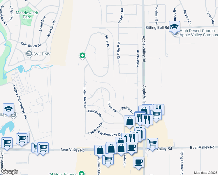 map of restaurants, bars, coffee shops, grocery stores, and more near 12455 Reata Road in Apple Valley