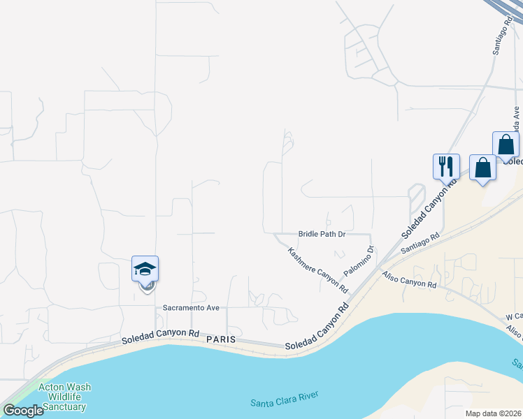 map of restaurants, bars, coffee shops, grocery stores, and more near 2825 Soledad Canyon Road in Acton