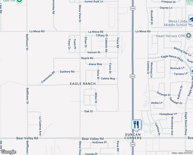 map of restaurants, bars, coffee shops, grocery stores, and more near 12554 Ilona Street in Victorville