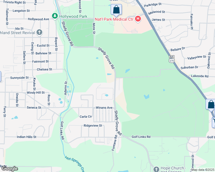 map of restaurants, bars, coffee shops, grocery stores, and more near 500 Shady Grove Road in Hot Springs