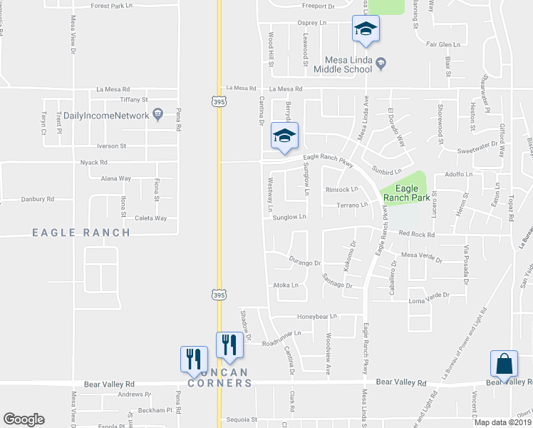 map of restaurants, bars, coffee shops, grocery stores, and more near 12552 Westway Lane in Victorville