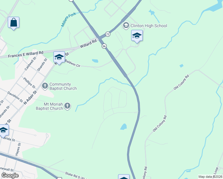 map of restaurants, bars, coffee shops, grocery stores, and more near 620 Oak Ridge Drive in Clinton