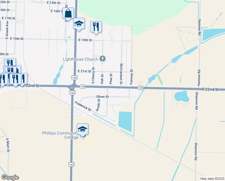 map of restaurants, bars, coffee shops, grocery stores, and more near 1402 East 22nd Street in Stuttgart