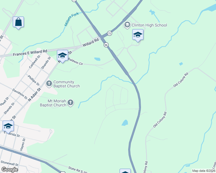 map of restaurants, bars, coffee shops, grocery stores, and more near 620 Oak Ridge Drive in Clinton