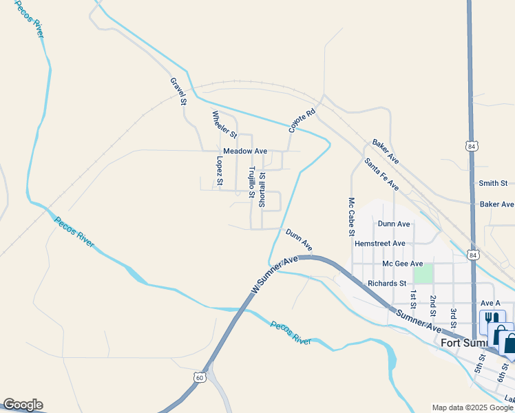 map of restaurants, bars, coffee shops, grocery stores, and more near Trujillo Street in Fort Sumner
