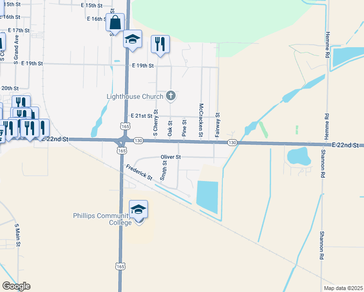 map of restaurants, bars, coffee shops, grocery stores, and more near 1402 East 22nd Street in Stuttgart