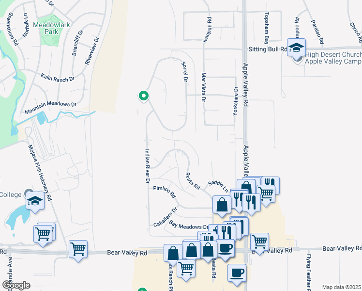 map of restaurants, bars, coffee shops, grocery stores, and more near 12455 Reata Road in Apple Valley