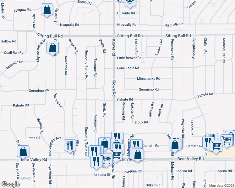 map of restaurants, bars, coffee shops, grocery stores, and more near 12511 Kiowa Road in Apple Valley