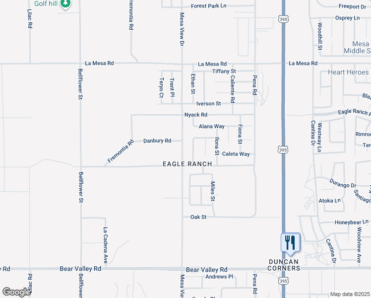 map of restaurants, bars, coffee shops, grocery stores, and more near 12569 Mesa View Drive in Victorville