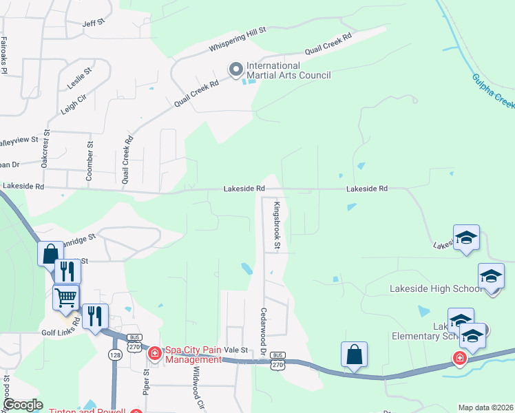 map of restaurants, bars, coffee shops, grocery stores, and more near 419 Cedarwood Drive in Hot Springs