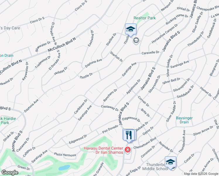 map of restaurants, bars, coffee shops, grocery stores, and more near 2940 Saratoga Ave in Lake Havasu City