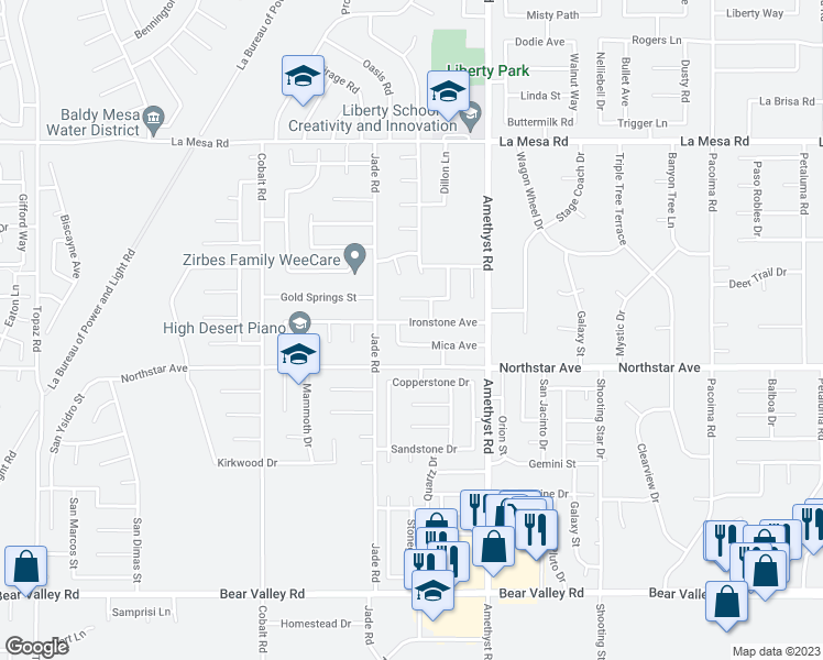 map of restaurants, bars, coffee shops, grocery stores, and more near 13565 Ironstone Avenue in Victorville