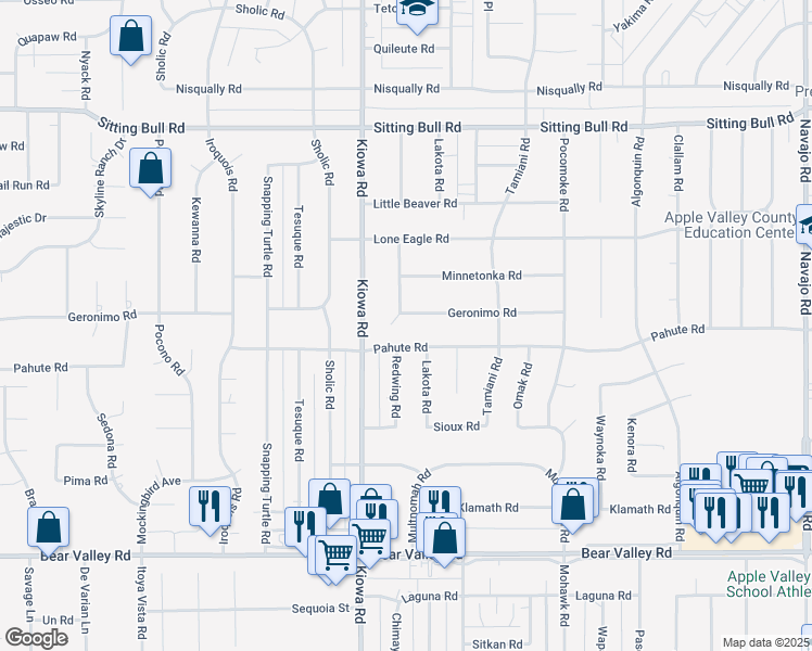 map of restaurants, bars, coffee shops, grocery stores, and more near 21005 Geronimo Road in Apple Valley
