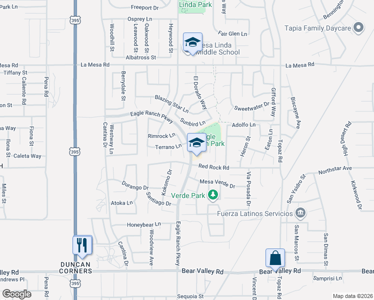 map of restaurants, bars, coffee shops, grocery stores, and more near 12559 Sonora Way in Victorville