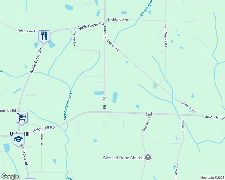 map of restaurants, bars, coffee shops, grocery stores, and more near 250 Dunn Road in Union Grove