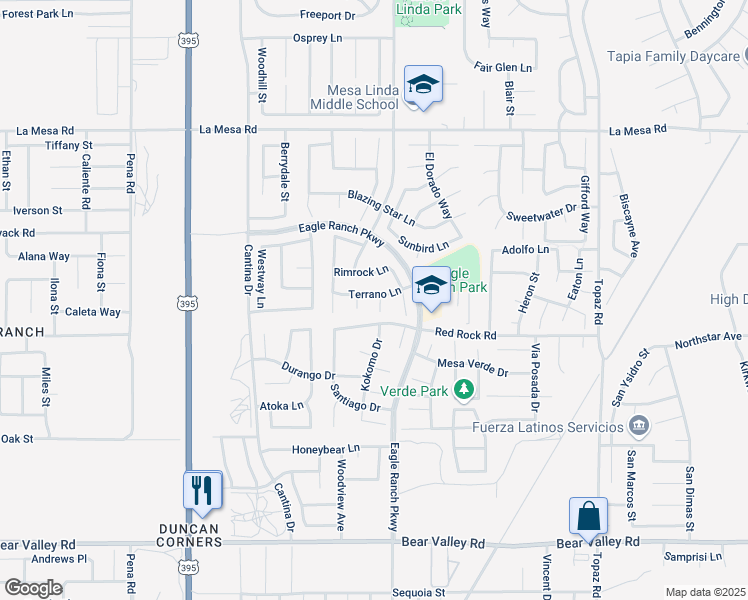 map of restaurants, bars, coffee shops, grocery stores, and more near 12560 Bermuda Court in Victorville