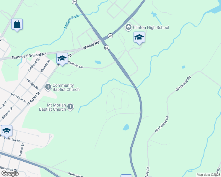 map of restaurants, bars, coffee shops, grocery stores, and more near 620 Oak Ridge Drive in Clinton