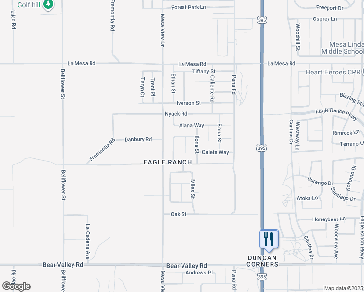 map of restaurants, bars, coffee shops, grocery stores, and more near 12574 Hanna Court in Victorville