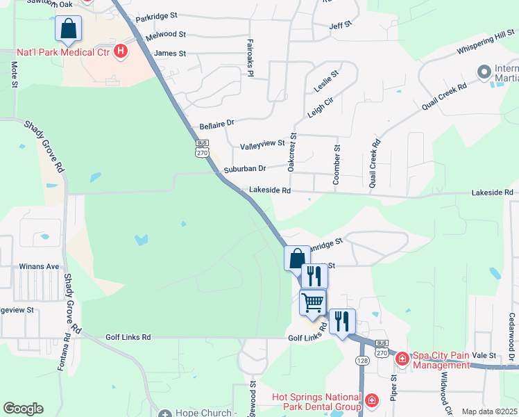 map of restaurants, bars, coffee shops, grocery stores, and more near 2145 Malvern Avenue in Hot Springs