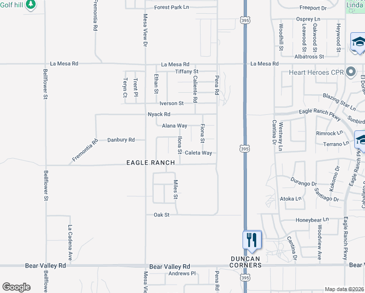 map of restaurants, bars, coffee shops, grocery stores, and more near 12575 Ilona Street in Victorville