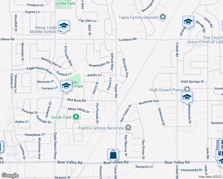 map of restaurants, bars, coffee shops, grocery stores, and more near 12873 Albright Court in Victorville