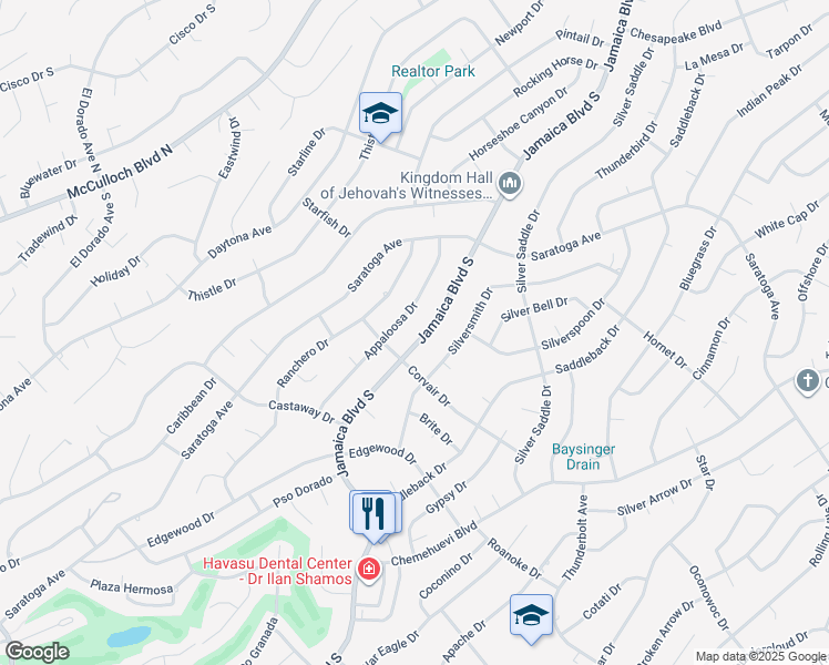 map of restaurants, bars, coffee shops, grocery stores, and more near 3083 S Jamaica Blvd in Lake Havasu City