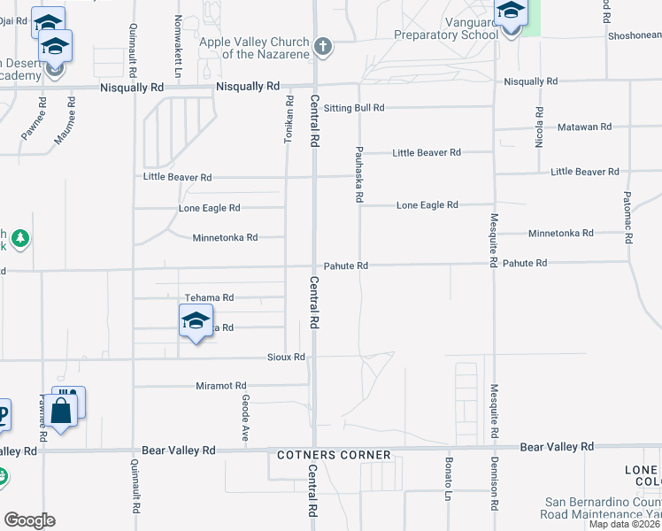 map of restaurants, bars, coffee shops, grocery stores, and more near 22536 Pahute Road in Apple Valley