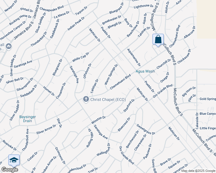 map of restaurants, bars, coffee shops, grocery stores, and more near 3556 Warm Springs Drive in Lake Havasu City