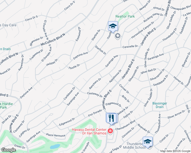 map of restaurants, bars, coffee shops, grocery stores, and more near 2940 Saratoga Avenue in Lake Havasu City