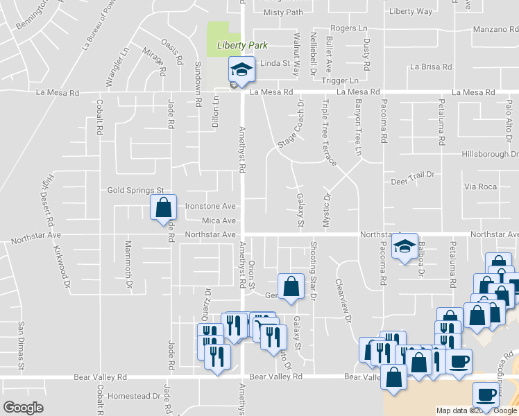 map of restaurants, bars, coffee shops, grocery stores, and more near 12576 Stage Coach Drive in Victorville