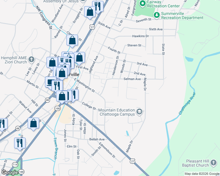 map of restaurants, bars, coffee shops, grocery stores, and more near 66 Laredo Drive in Summerville